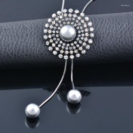 Pendant Necklaces SINLEERY Vintage Grey Pearl Crystal Flower Tassels Long Necklace For Women Fashion Jewelry