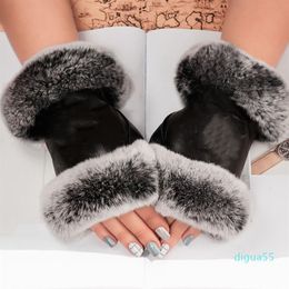 designer Luxury leather gloves and wool touch screen rabbit skin cold resistant warm sheepskin parting finger1913