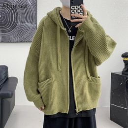 Men's Sweaters Hooded Cardigans Men Solid Colour American Lazy Thicker Long Sleeve Knitted Sweater Fashion Loose Knitwear All-match BF Chic