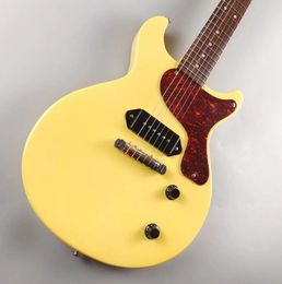 Rare DC TV Yellow Cream Junior Electric Guitar Single Line Tuners Tortoise Single Layer Pickguard Dog Ear Black P90 Singlecoil Pickup Aluminium Wrab Over Tailpiece