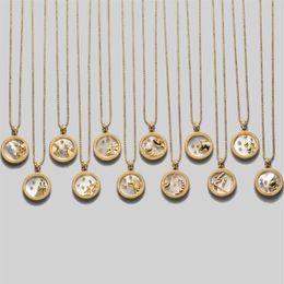 Pendant Necklaces 925 Sterling Silver 12 Zodiac Necklace Shell Round Coin Constellation For Women Jewellery Party Gift300g
