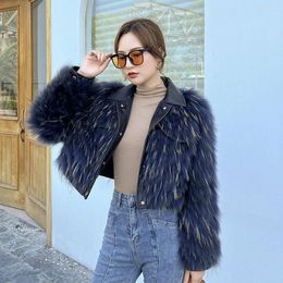 Women's Fur 2023 Winter Young Women Coat Raccoon Hair Woven Fashion High Waist Motorcycle Style Female