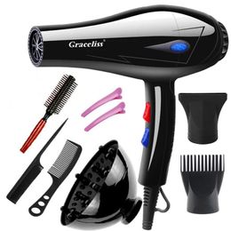 Hair Dryers EU Plug 1800w Professional hair dryer blow for salon home use hairdryer with nozzles travel cold air adjustment 230928