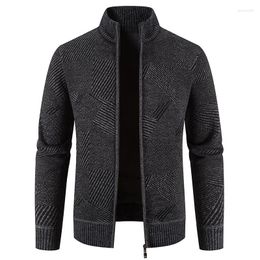 Men's Sweaters Men Striped Cardigan Knit Sweater Winter Warm Turtleneck Casual Slim Fit Thick Coat Jacket Fashion Clothing