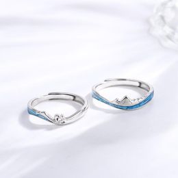 Cluster Rings Mountain And Sea Love Couple Pair Ring: A Style Male S925 Sterling Silver Small Fashion Personality Gift For Girlfriend