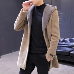 Men's Wool Blends Winter High Quality Golden Sable Woolen Coat Hooded Korean Version of The Medium Length and Fleece Thickened 230928