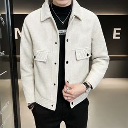 Men's Wool Blends Autumn Shopkeeper Style Fashion KeepWarm Simple Casual Lapel Jacket Solid Color Small Check Slim Coat M5XL 230928