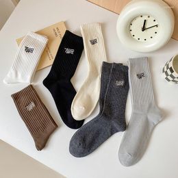 Men's Socks Solid Colour Simple Men Letter Embroidery Ribbed Long Sock Man Comfortable Breathable Autumn Winter Warm Adult Soft