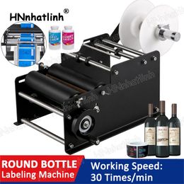 Manual Tabletop Beer Cans Round Bottle Stickers Semi-Automatic Bottle Labelling Machine Electrical Adhensive Printer Applicator With Round for Plastic Glass Metal