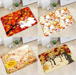 Bath Mats Doormat Fall Bathroom Mat Tree Watercolour Orange Red Yellow Sunflower Non-slip Rug Home Decor Kitchen Doorway Carpet