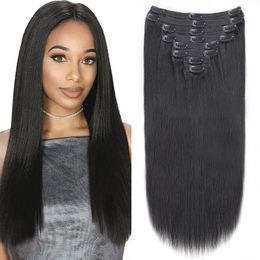 Lace s Yaki Straight Clip in Hair Natural Black Brazilian Virgin Human Kinky for Women 230928