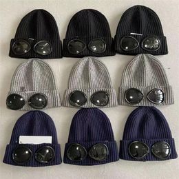 Designer two Lens Glasses Goggles Beanies Men Knitted Hats Skull Caps Outdoor Women Uniesex Winter Beanie Black Grey Bonnet265s