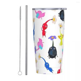 Tumblers Pikmin Cartoon Insulated Tumbler With Straws And Lid Stainless Steel Travel Thermal Cup 20 Oz Double Wall Mugs Cold Drinks
