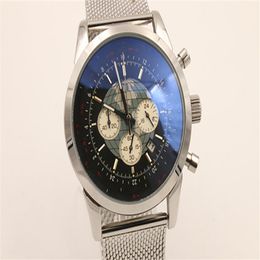 Top Chronograph Men's Watch Silver Staimless Belt Silver Skeleton Black Dial Back and White Pointer Trend watches313n
