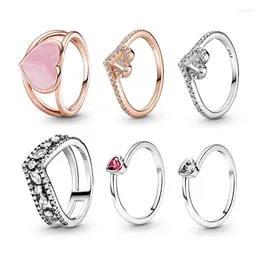 Cluster Rings High Quality Sterling Silver S925 Sparkling Double Row Marquise Ring Slanted Love Single Gem Pink Swirl Epoxy Pandostyle