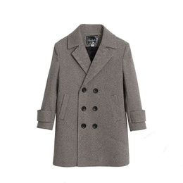 Coat Boys Woolen Blends Coats For Autumn Winter 2023 Fashion Solid Plus Cotton Warm Turn Collar Long Outerwear Children's Clothes 230928