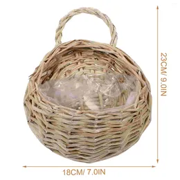 Vases 2 Pcs Wall Hanging Rattan Flower Basket Pot Indoor Woven Wicker Decorative Wooden Organiser Planter Decoration