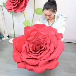 Decorative Flowers Large PE Rolled Edge Rose Shopping Mall Window Display Wedding Guide Background Decoration Outdoor Activity Shooting