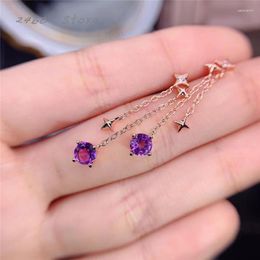 Stud Earrings 925 Silver Fashion Beautiful Inlaid Natural Amethyst Women's Jewellery Wedding Accessories Customizable