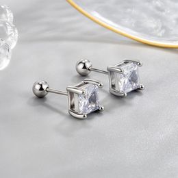 Stud Earrings Trendy Zircon Square Screw Earring For Women Ear Pierced Wedding Party Jewellery Gift Pendientes Eh665