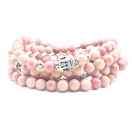 SN1380 Fashion Women's Bracelet Yoga 108 Mala Balance Bracelet 6 mm Rhodonite Stone Jewelry Trendy Buddha Head Necklace229I