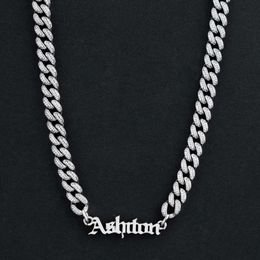 Jewelry Factory Custom Cuban Chain Real S925 9k 14k 18k Gold Iced Out Moissanite Lab Diamond Cuban Chain Name Pendant Necklace