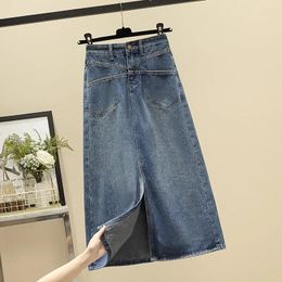 Skirts Vintage High Waist Denim Split Skirt 5XL Women 2023 Spring Autumn Korea Slim Long A Line Ladies Casual Clothing