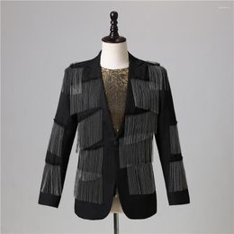 Men's Suits Black Tassel Blazer Men One Button Punk Jacket Party Dress Mens Suit Stage Singers Costume