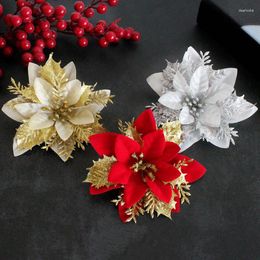 Decorative Flowers 4Pcs 13cm Glitter Artificial Christmas Xmas Tree Ornaments Merry Decorations For Home Year Gift