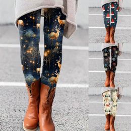 Women's Leggings Snowflake Elk Print Slim Christmas Women Reindeer Snowman Stretchy Long Pants Happy Xmas High Waist Ugly Tights Trouser