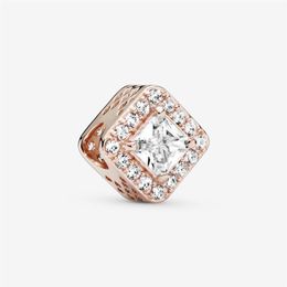 New Arrival 925 Sterling Silver Rose Gold Square Sparkle Halo Charm Fit Original European Charm Bracelet Fashion Jewelry Accessori288w