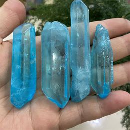 Decorative Figurines 100g Electroplating Light Blue Titanium Halo Lemurian Seed Quartz Crystal Point Stone Specimen Natural And Mineral Gift