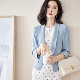 Women's Suits Summer Fashion Women Solid Colour Three Quarter Sleeve Turn-down Collar Slims Fit Blazer Coat Clothing Blazers A116