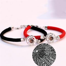 New Women Man Lucky Red Handmade Rope Bracelet Fashion Romantic Lover Couple 100 Language I Love You Projection Bracelet Gifts239D