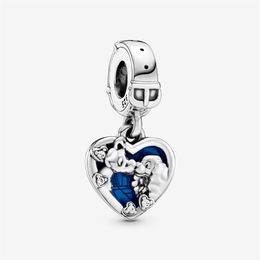 New Arrival Charms 925 Sterling Silver Sparkling Blue Heart Dangle Charm Fit Original European Charm Bracelet Fashion Jewelry Acce2353