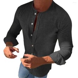 Men's Casual Shirts Fashion Spring Autumn Collarless Vintage Retro Long Sleeve Button Down Slim Fit Shirt Tops Blouse Clothing