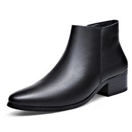 Boots British Business Leather for Men High Heels Pointed Toes and Fleece Chelsea Male Fashion Casual Shoes Man 230928