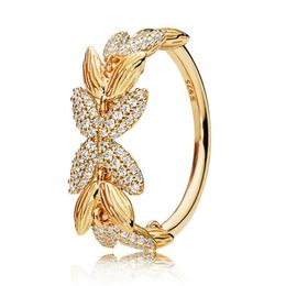 Diamond Shine seed Ring Set Original Box for Pan 925 Sterling Silver plated 18k gold Women Girls Wedding grain Rings W194219k