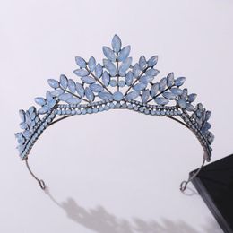 Hair Clips Luxury Forest Crystal Jelly Leaves Wedding Crown Green Rhinestone Bridal Diadem Headdress Tiaras Bride Costume Accessories