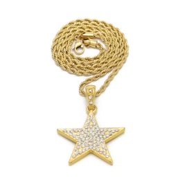 New Bling Bling Gold Star Pendant Necklace Hiphop Long Chains Necklaces for Men Women Punk Jewelry Gifts2990
