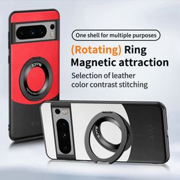 Luxury Magnetic Rotating Ring Phone Case for Samsung Galaxy S23 S22 Ultra Google Pixel Fold 8 8Pro 7 7Pro 6 6Pro 7A 6A Hit Color Lychee Pattern Leather Bracket Back Cover