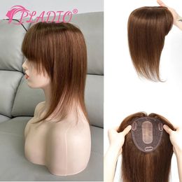 Lace s PLADIO 1312cm 8" 10" 12" 14" Topper Hair Piece with Bangs 100 Real Remy Human for Women With Thin 230928