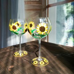 Wine Glasses 1/2pcs Vintage Hand Painted Sunflower Glass Crystal Goblet Champagne Home Party Drinkware Wedding Gift 650ml