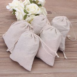 Small Muslin Drawstring Gift Bags Cotton Linen Vintage Jewelry Pouches Packaging Case Wedding Favor holder Many Sizes Jute Sacks C243b
