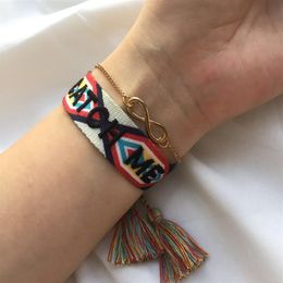 Rainbow Colour bracelet women woven friendship bracelets summer camping washable Bracelet with tassels and adjustable sizes3253