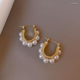 Hoop Earrings Classic Pearl Earring For Women Gold Color Simple French Designer Jewelry Female Party Accessories 2023