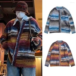 Men's Sweaters Retro Striped Knitted Sweater Coat Versatile Unisex Casual Autumn Winter Loose V-Neck Cardigan For Men Women