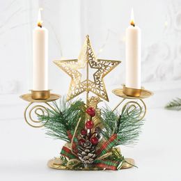 Candle Holders Christmas Wrought Iron Candlestick Santa Claus Snowflake Star Elk Tree Holder Home Xmas Year Table Ornament 230928