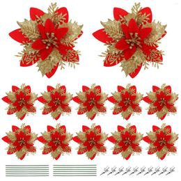 Decorative Flowers Christmas Blue Decor Poinsettia Tree Flower Artificial Glitter Ornaments Decoration Decorations Xmas Party Clips