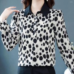 Women's Blouses Long Sleeved Printed Chiffon Shirt For 2023 Spring Autumn Fashion Loose Fitting Stylish Polo Collar Elegant Blous